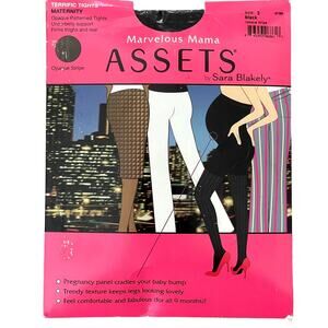 Assets by Sara Blakely Marvelous Mama Terrific Tights Black Opaque Stripe Size 3